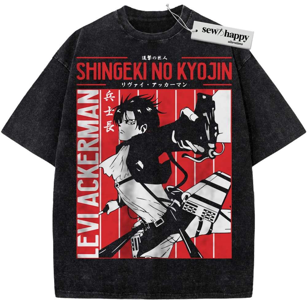 Wash Tee Levi Ackerman Shirt, Attack On Titan Shirt, AOT Shirt, Anime Shirt, Vintage T-Shirt