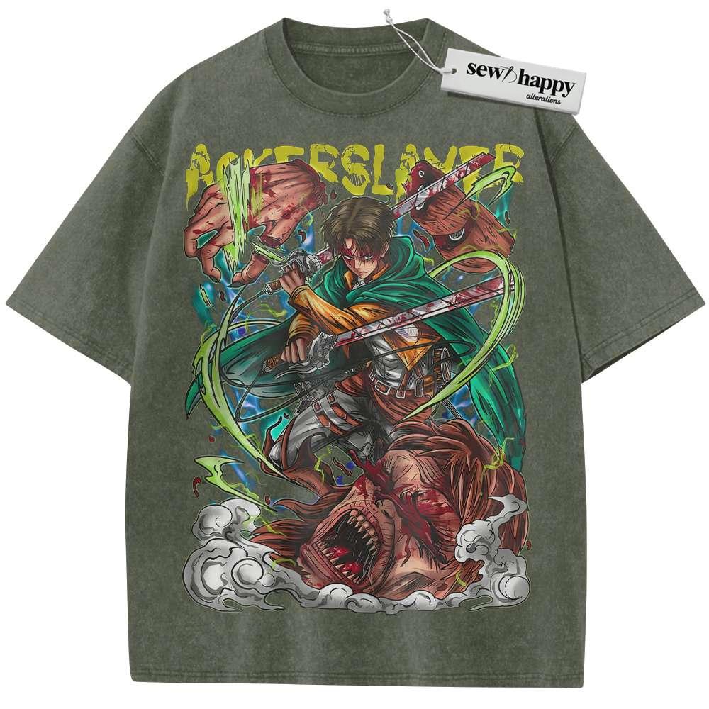 Wash Tee Levi Ackerman Shirt, Attack On Titan Shirt, AOT Shirt, Anime Shirt, Vintage Tee