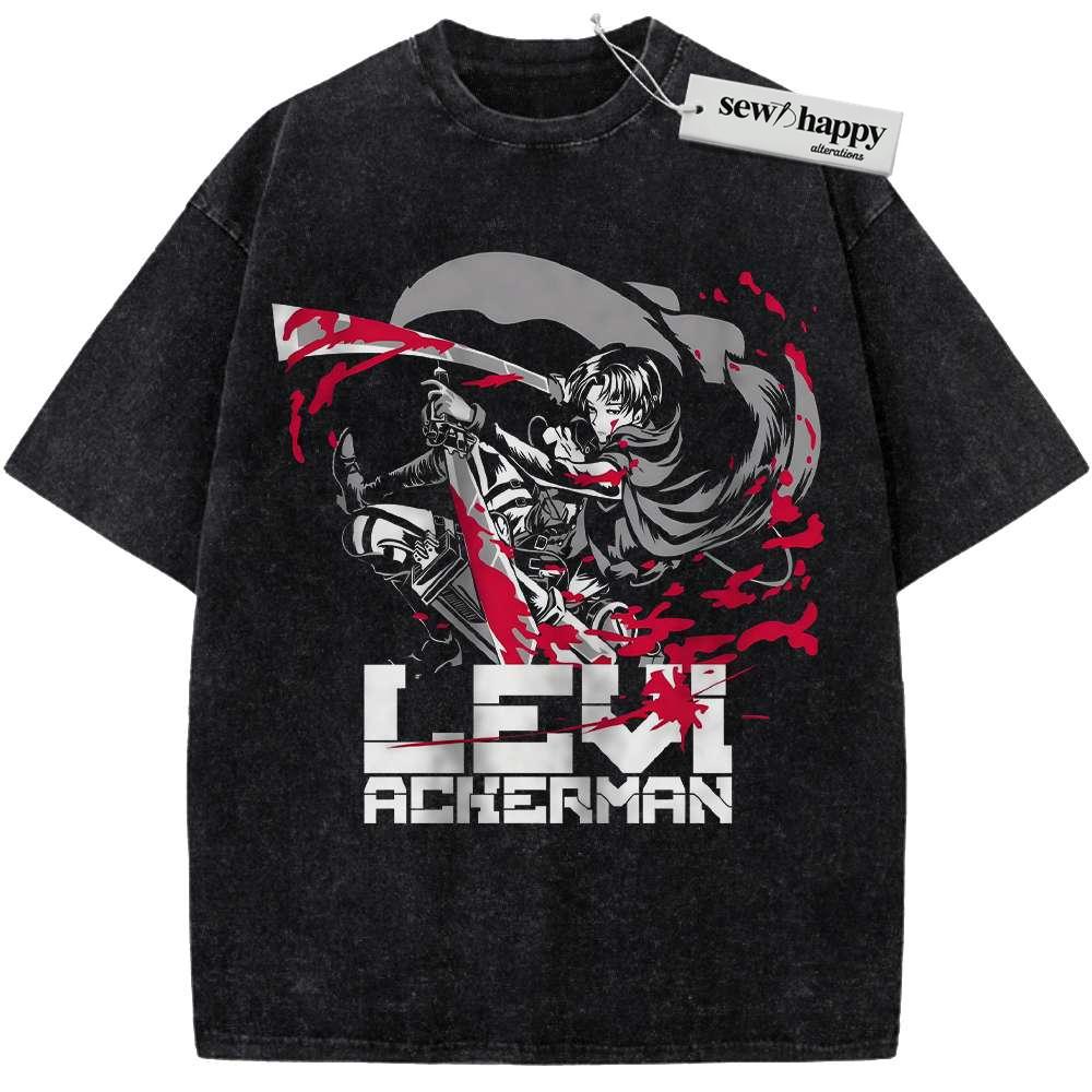 Wash Tee Levi Ackerman Shirt, Attack On Titan Shirt, AOT Shirt, Anime Shirt, Vintage Tee