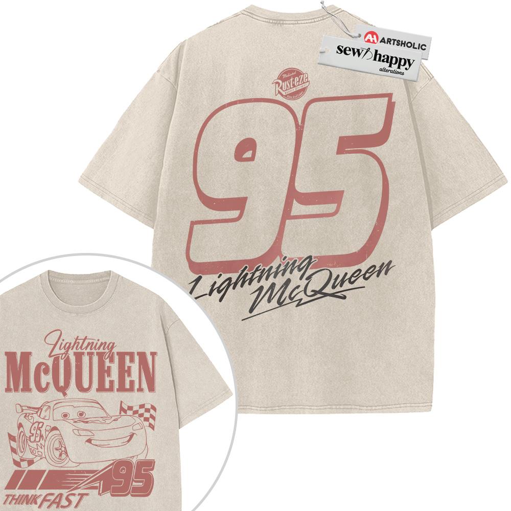 Wash Tee Lightning McQueen Shirt, Cars Shirt, Animated Shirt, Vintage T-Shirt 2-Sided
