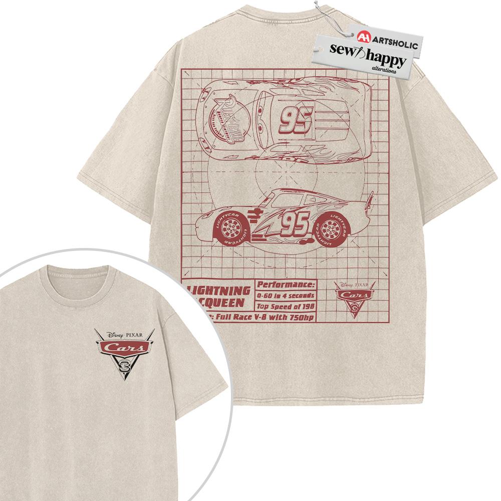 Wash Tee Lightning McQueen Shirt, Cars Shirt, Animated Shirt, Vintage T-Shirt 2-Sided