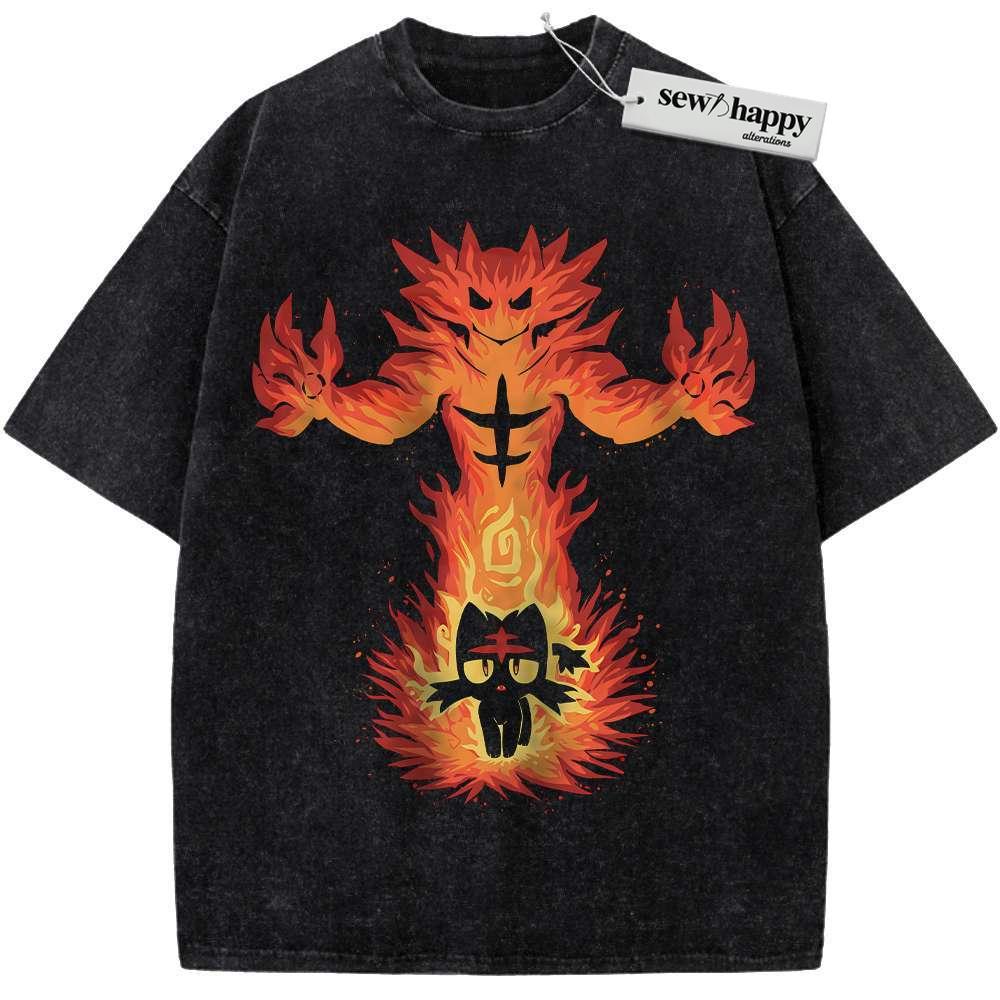 Wash Tee Litten Shirt, Incineroar Shirt, Pokemon shirt, Anime Shirt, Vintage Tee