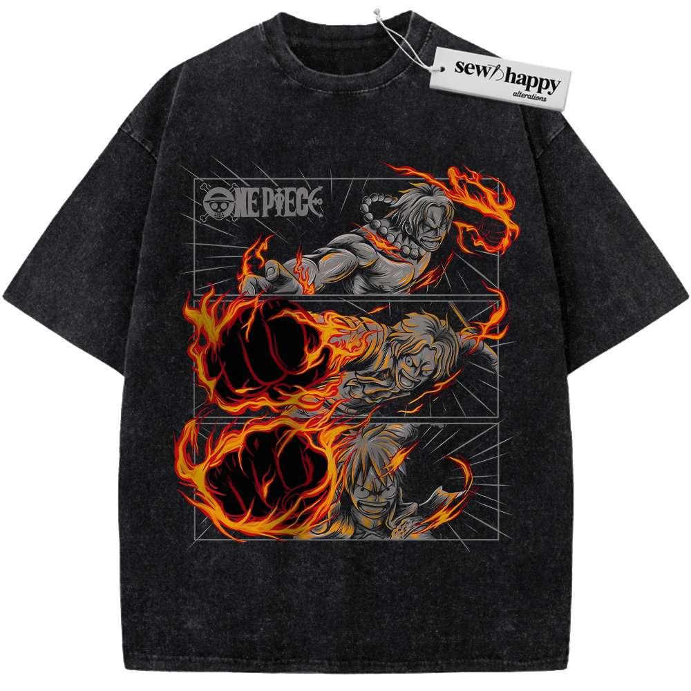 Wash Tee Luffy Ace Sabo Shirt, One Piece Shirt, Anime Shirt, Vintage Tee