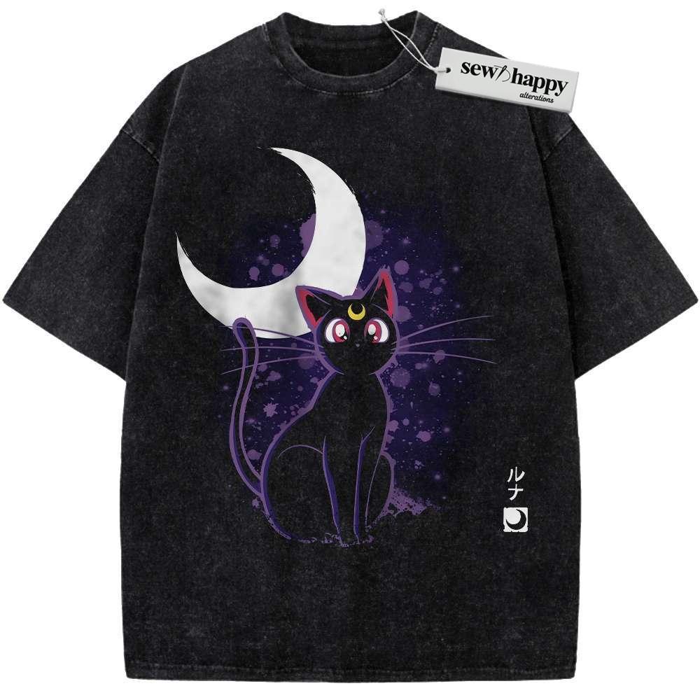 Wash Tee Luna Cat Shirt, Sailor Moon Shirt, Anime Shirt, Vintage Tee