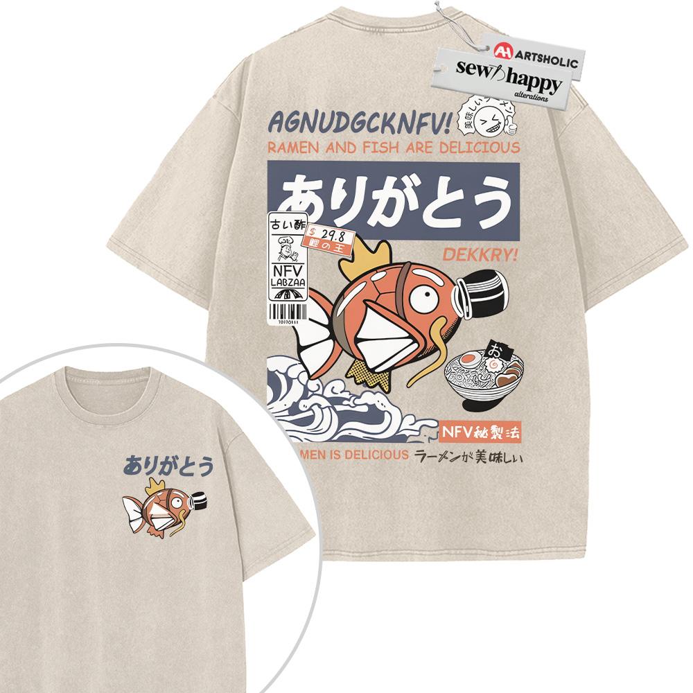 Wash Tee Magikarp Shirt, Pokemon Shirt, PKM Shirt, Anime Shirt, Vintage Tee 2-Sided