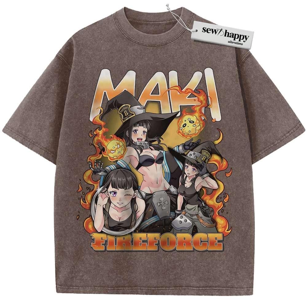 Wash Tee Maki Oze Shirt, Fire Force Shirt, Anime Shirt, Vintage T-Shirt