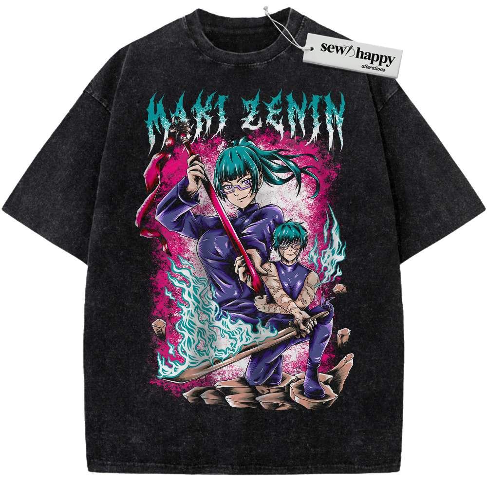 Wash Tee Maki Zenin Shirt, Jujutsu Kaisen Shirt, Anime Shirt, Vintage T-Shirt Wash Tee Maki Zenin Shirt, Jujutsu Kaisen Shirt, Anime Shirt, Vintage T-Shirt - Image 1