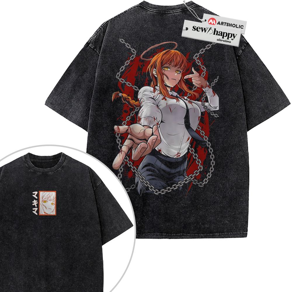 Wash Tee Makima Shirt, Chainsaw Man Shirt, Anime Shirt, Vintage T-Shirt 2-Sided Wash Tee Makima Shirt, Chainsaw Man Shirt, Anime Shirt, Vintage T-Shirt 2-Sided - Image 1