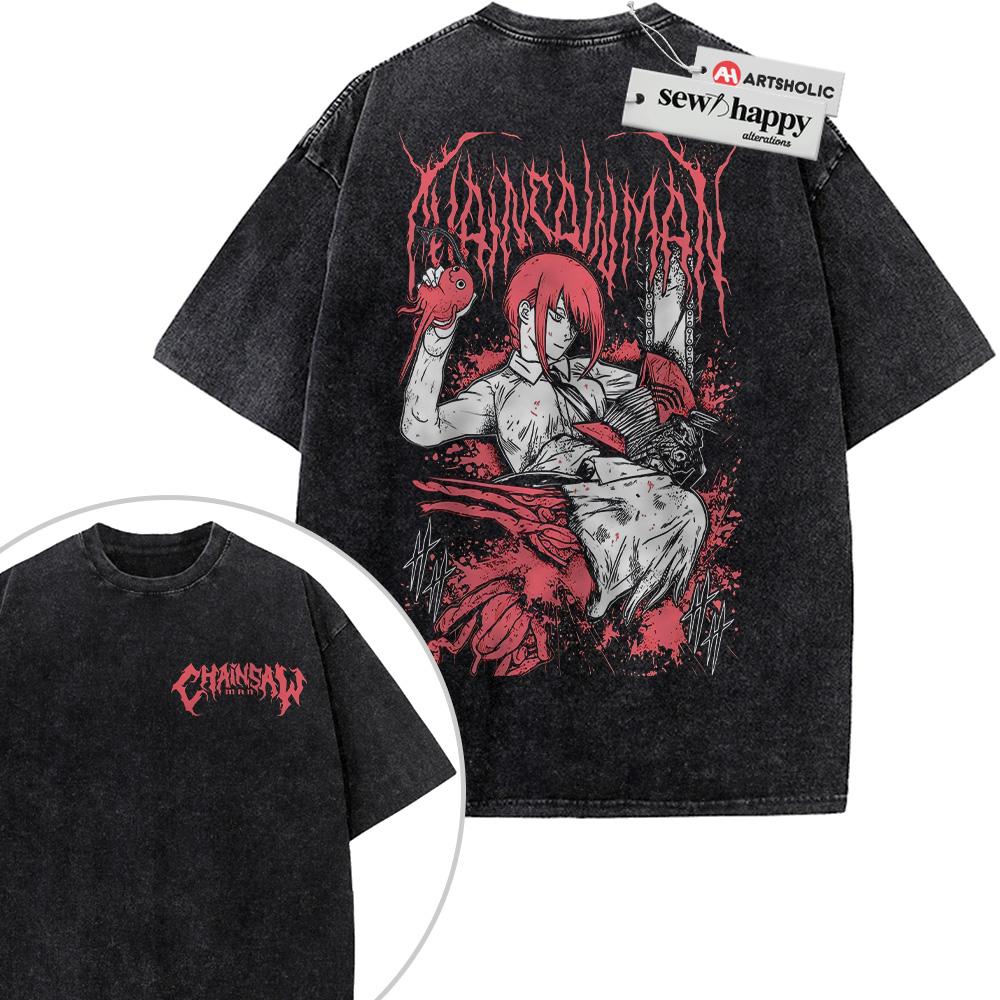 Wash Tee Makima Shirt, Denji Shirt, Chainsaw Man Shirt, Anime Shirt, Vintage Tee 2-Sided
