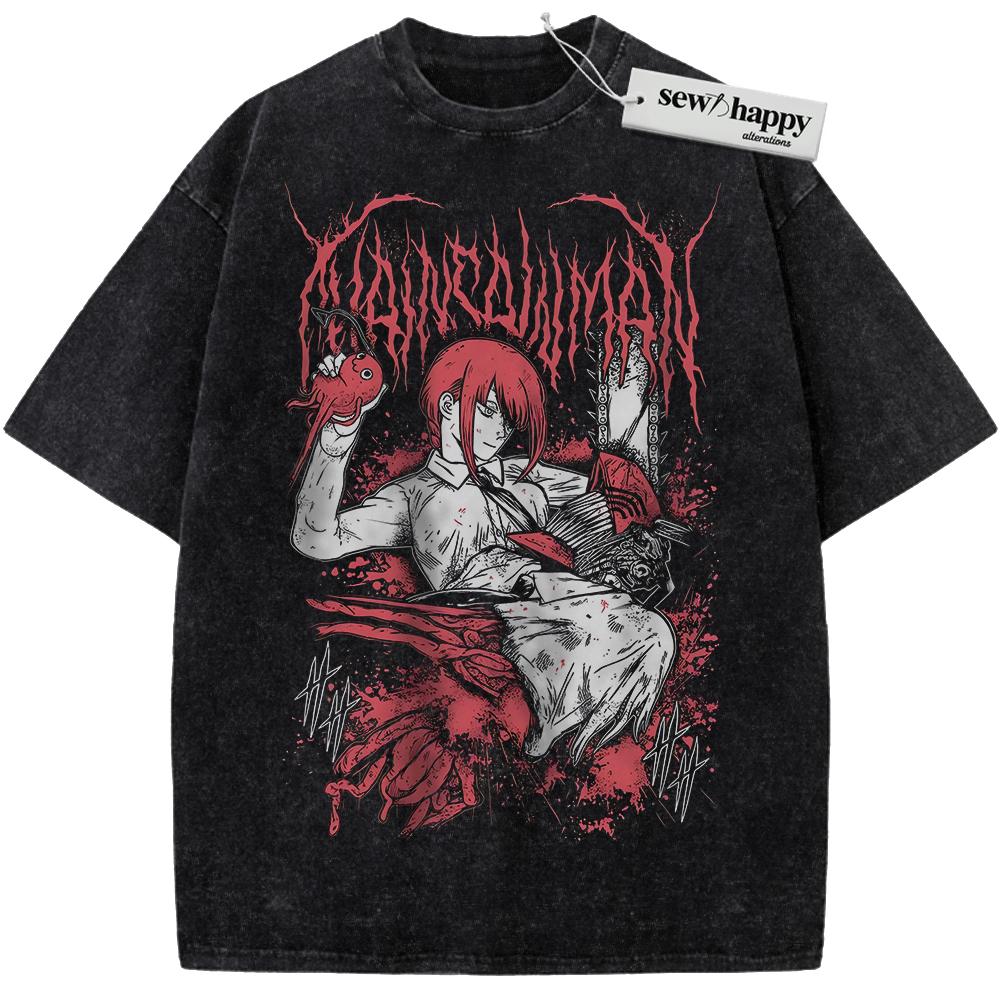 Wash Tee Makima Shirt, Denji Shirt, Chainsaw Man Shirt, Anime Shirt, Vintage Tee