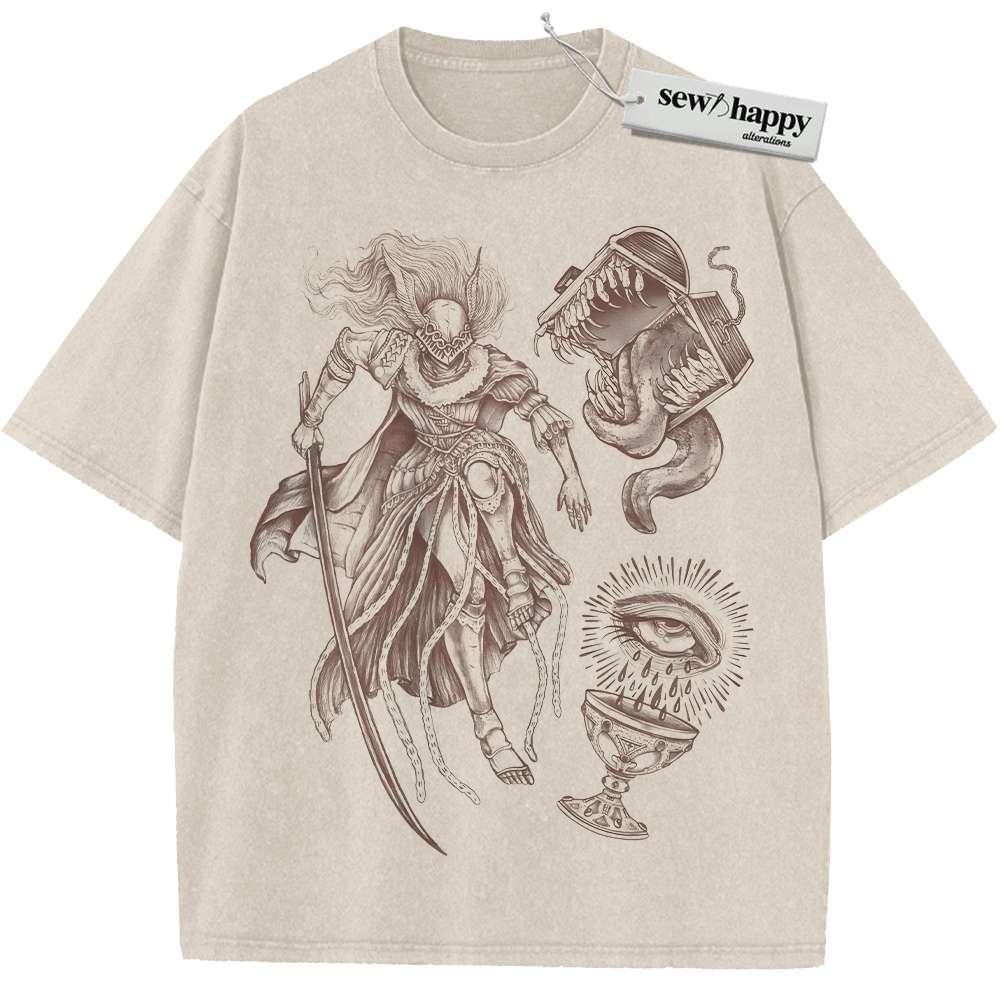 Wash Tee Malenia Blade of Miquella Shirt, Game Shirt, Vintage Tee Wash Tee Malenia Blade of Miquella Shirt, Game Shirt, Vintage Tee - Image 1