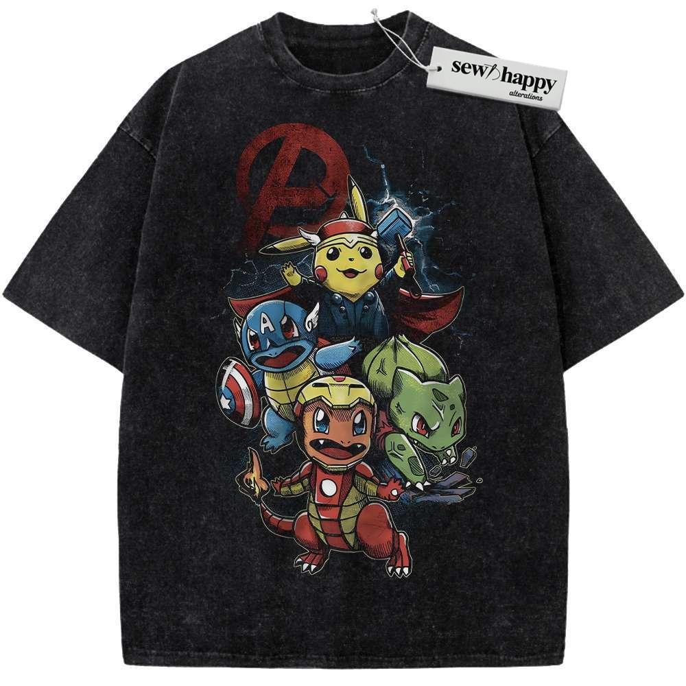 Wash Tee Marvel Shirt, Pokemon shirt, Anime Shirt, Vintage Tee