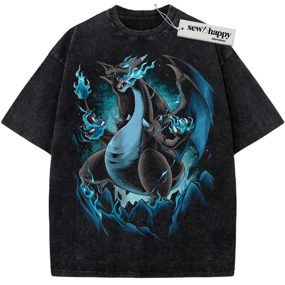 Wash Tee Mega Charizard X Shirt, Pokemon shirt, Anime Shirt, Vintage T-Shirt