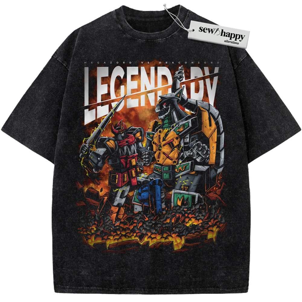Wash Tee Megazord vs Dragonzord Shirt, Power Rangers Shirt, Animated Shirt, Vintage T-Shirt