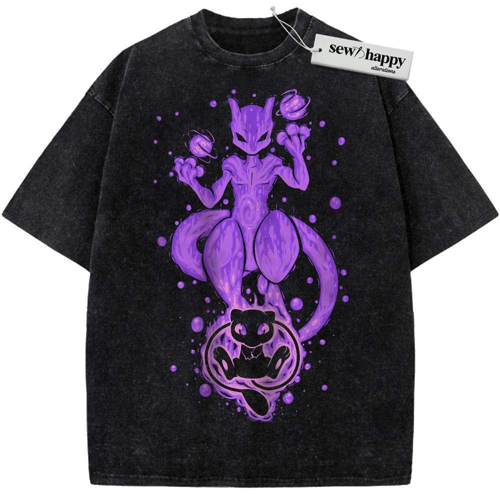 Wash Tee Mewtwo Shirt, Mew Shirt, Pokemon shirt, Anime Shirt, Vintage Tee