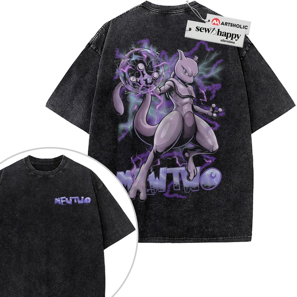 Wash Tee Mewtwo Shirt, Pokemon Shirt, Anime Shirt, Vintage T-Shirt 2-Sided