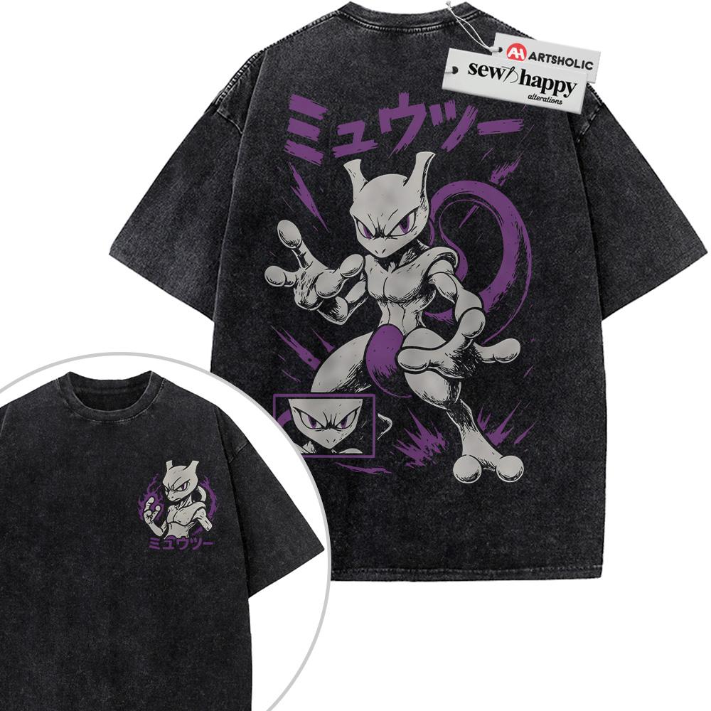 Wash Tee Mewtwo Shirt, Pokemon Shirt, Anime Shirt, Vintage Tee 2-Sided