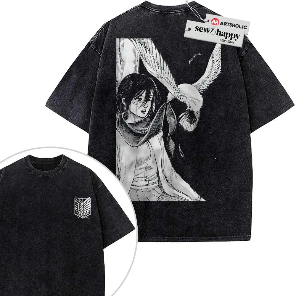Wash Tee Mikasa Ackerman Shirt, Attack On Titan Shirt, AOT Shirt, Anime Shirt, Vintage T-Shirt 2-Sided
