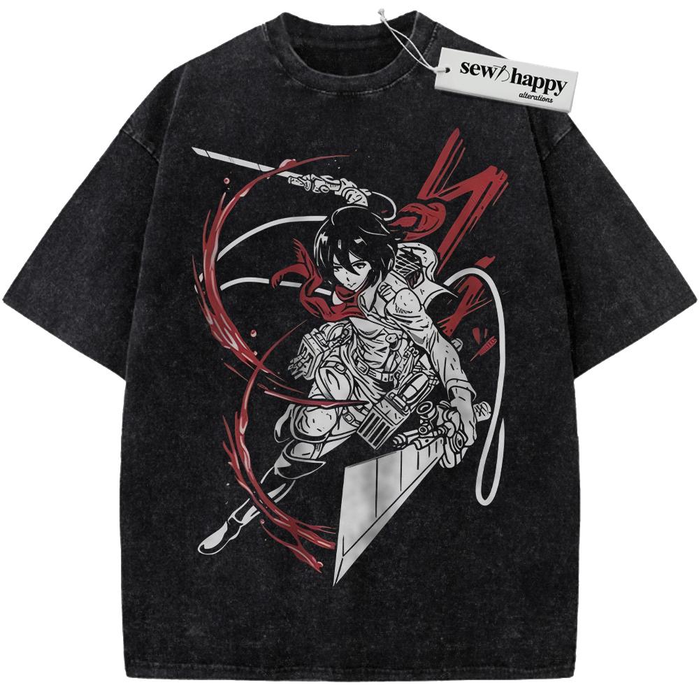 Wash Tee Mikasa Ackerman Shirt, Attack On Titan Shirt, AOT Shirt, Anime Shirt, Vintage T-Shirt