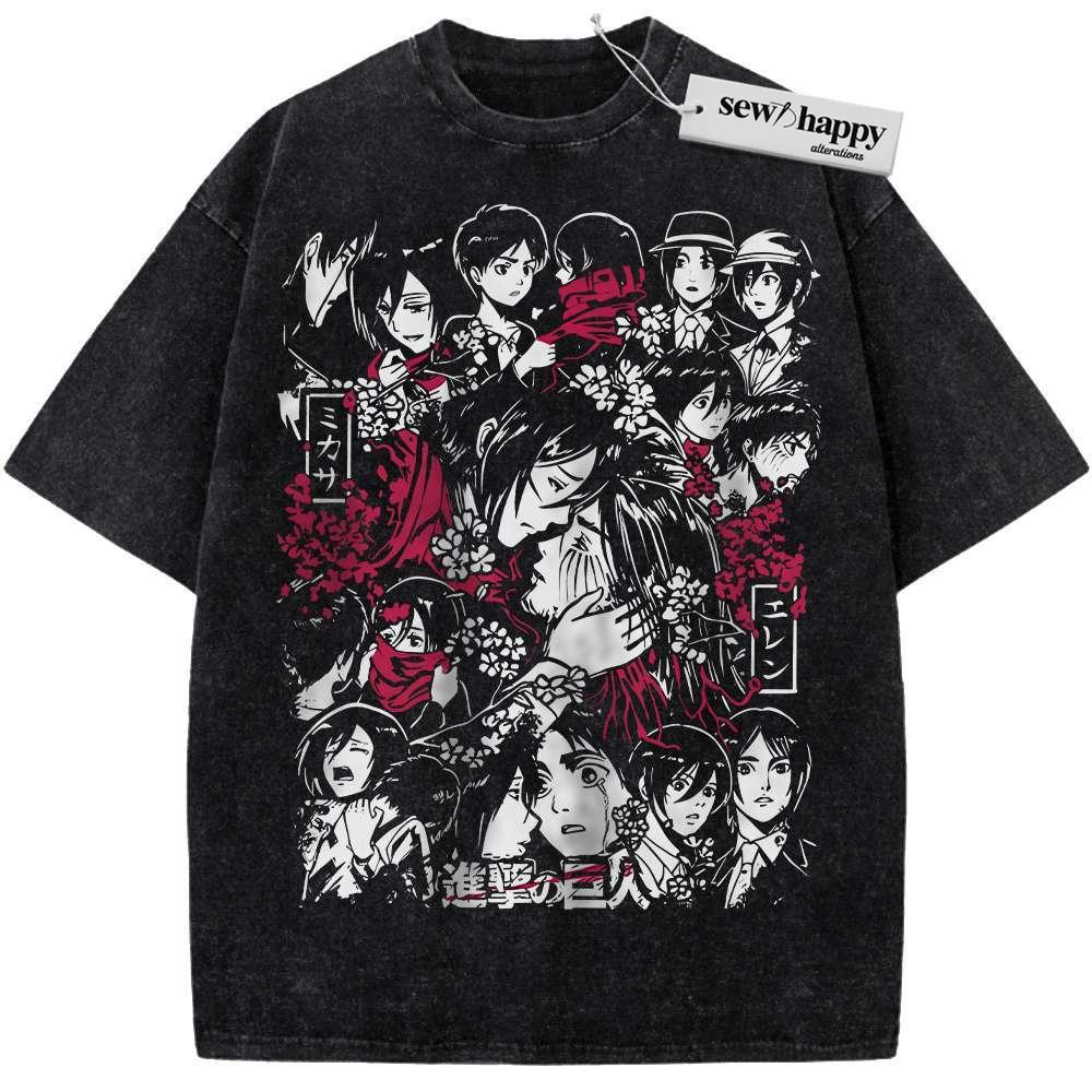 Wash Tee Mikasa Ackerman vs Eren Yeager Shirt, Attack On Titan Shirt, AOT Shirt, Anime Shirt, Vintage Tee