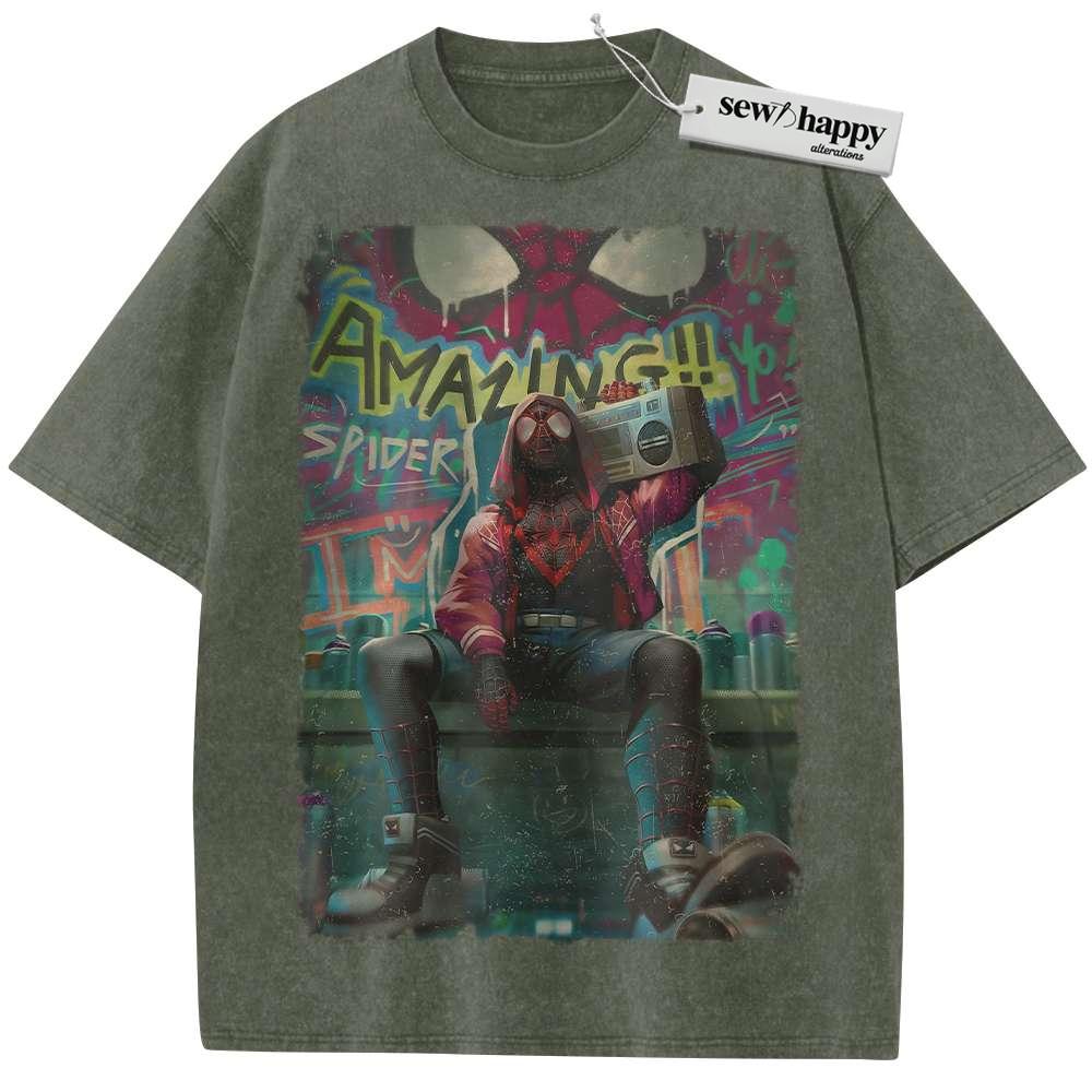 Wash Tee Miles Morales Shirt, Spider-Man Shirt, Marvel Comics Shirt, Vintage Tee