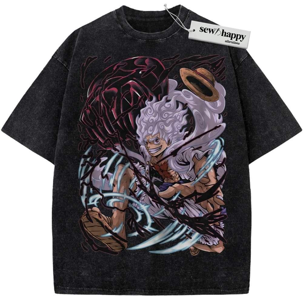 Wash Tee Monkey D Luffy Shirt, God Nika Shirt, One Piece Shirt, Anime Shirt, Vintage T-Shirt