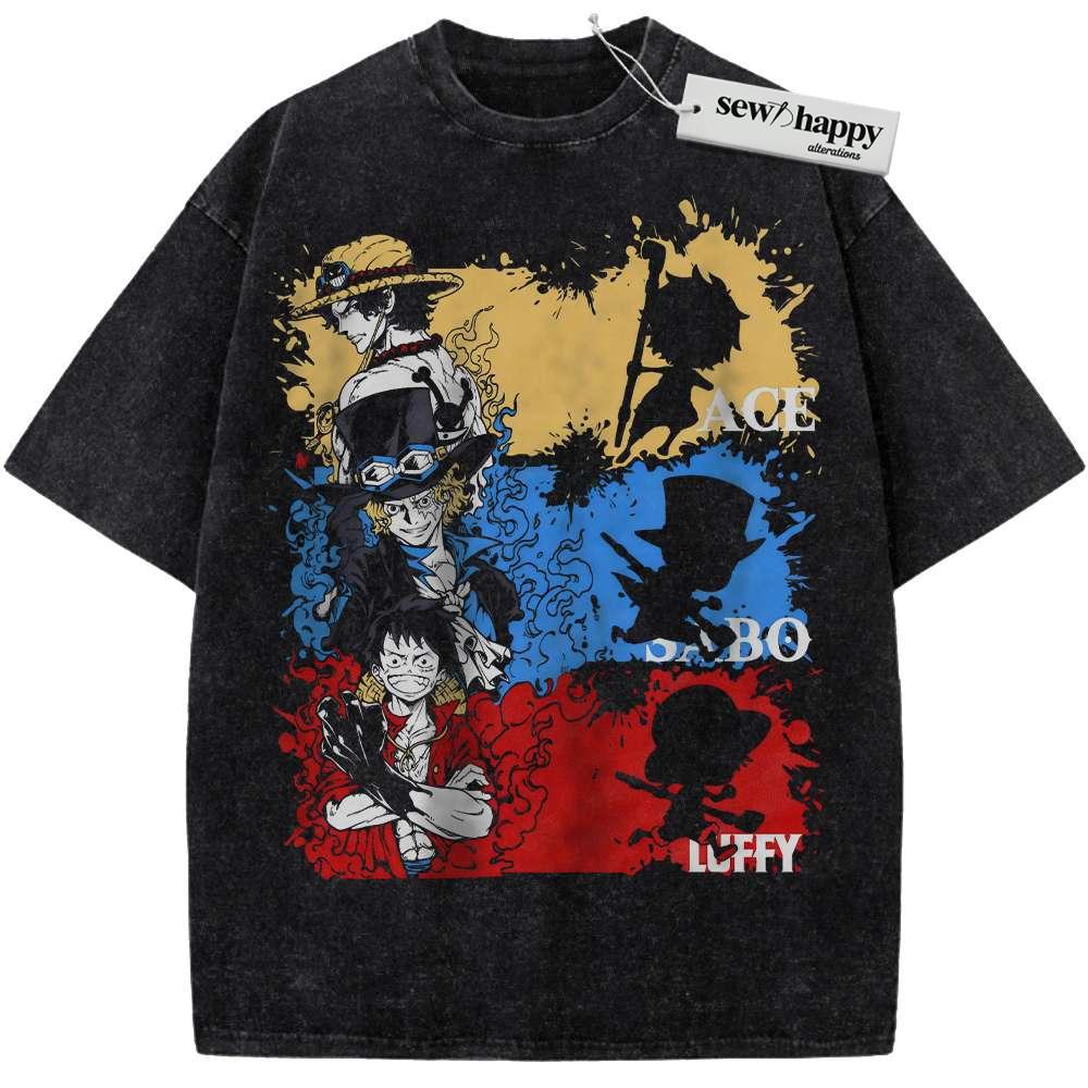 Wash Tee Monkey D Luffy Shirt, Sabo Shirt, Portgas D Ace Shirt, One Piece Shirt, Anime Shirt, Vintage T-Shirt