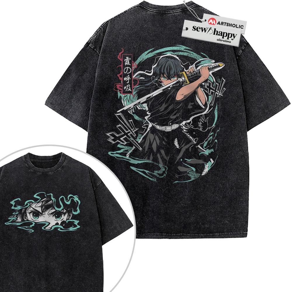 Wash Tee Muichiro Tokito Shirt, Demon Slayer Shirt, Anime Shirt, Vintage T-Shirt 2-Sided