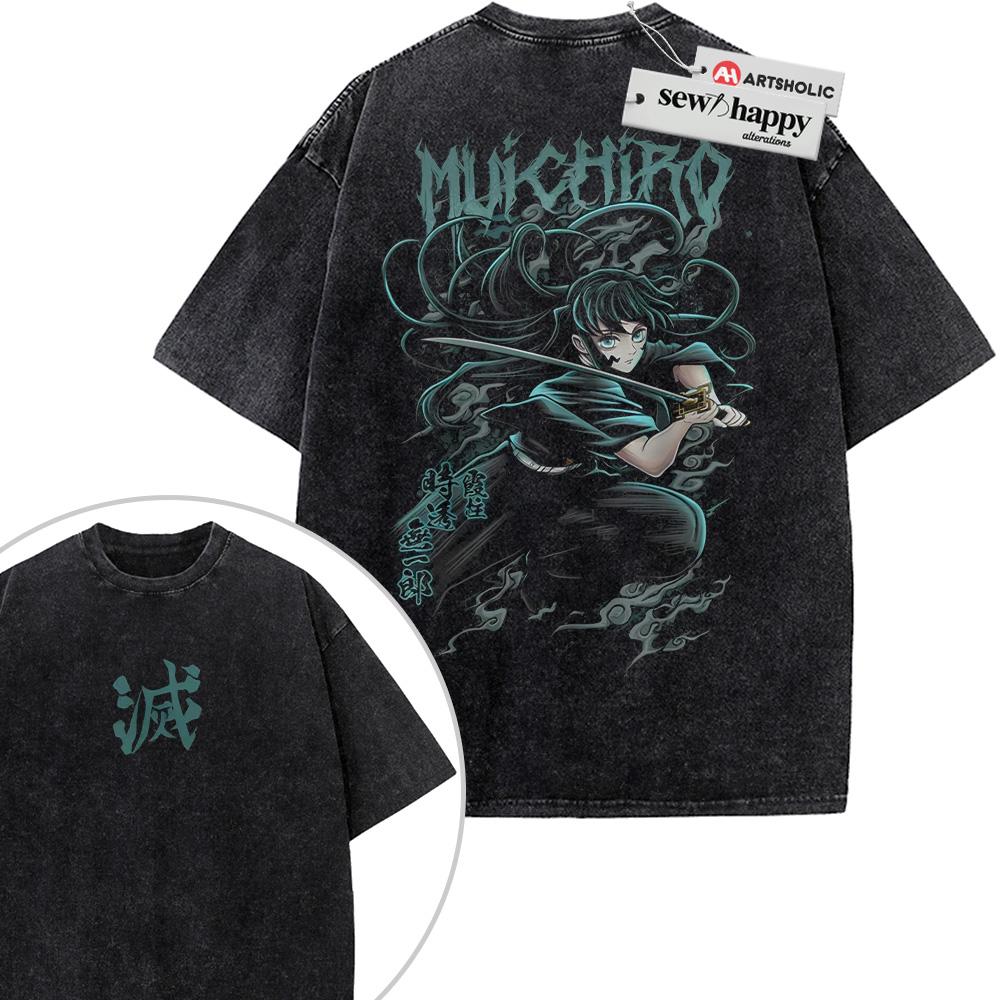 Wash Tee Muichiro Tokito Shirt, Demon Slayer Shirt, Anime Shirt, Vintage Tee 2-Sided