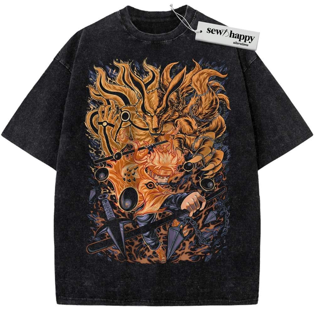 Wash Tee Naruto Shirt, Kurama Shirt, Anime Shirt, Vintage T-Shirt