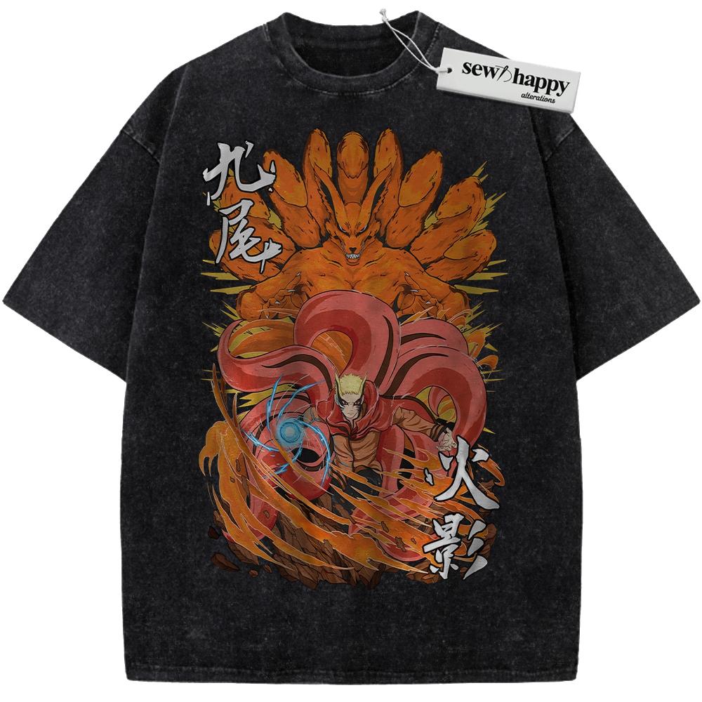 Wash Tee Naruto Uzumaki Shirt, Kurama Shirt, Naruto Shirt, Anime Shirt, Vintage T-Shirt