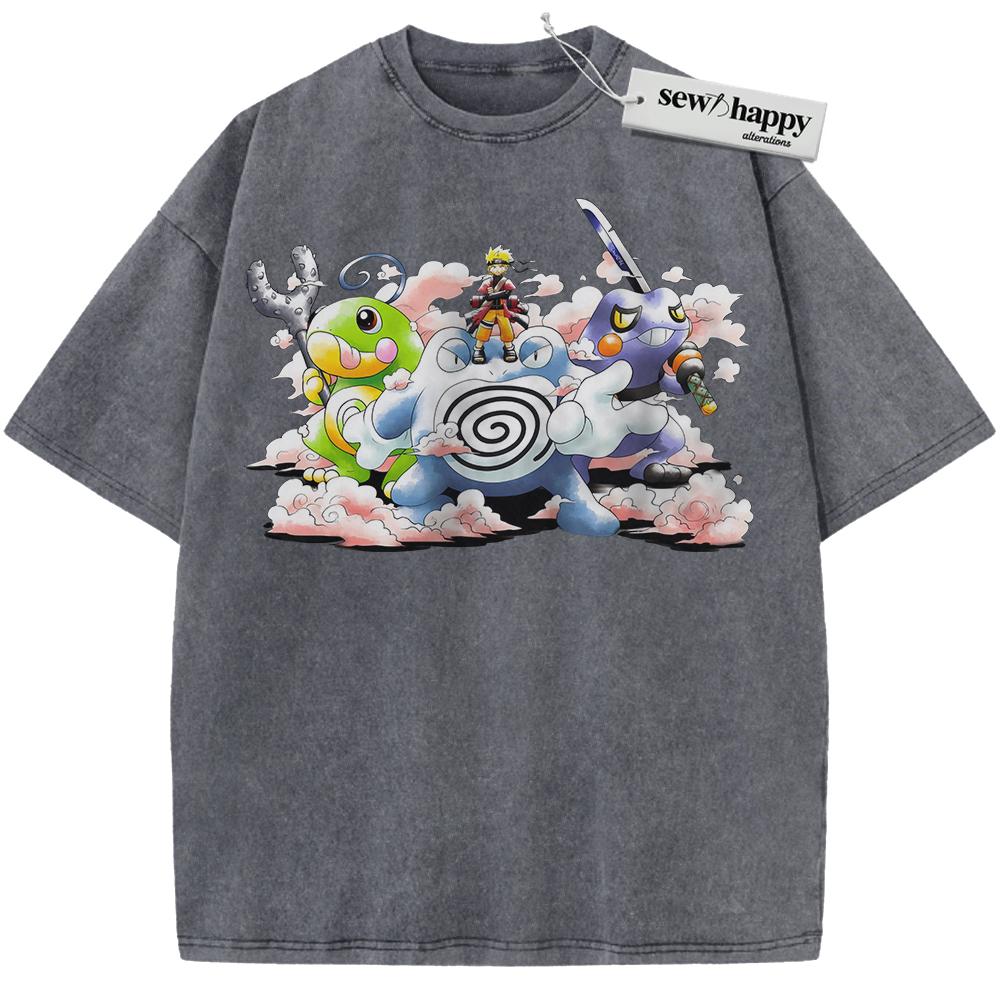 Wash Tee Naruto x Pokemon Shirt, Anime Shirt, Vintage T-Shirt