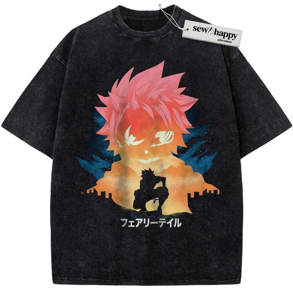 Wash Tee Natsu Dragneel Shirt, Fairy Tail Shirt, Anime Shirt, Vintage T-Shirt