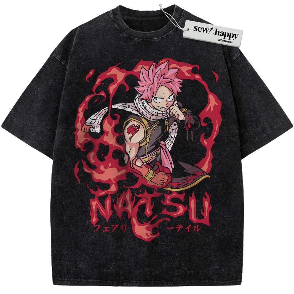 Wash Tee Natsu Dragneel Shirt, Fairy Tail Shirt, Anime Shirt, Vintage Tee