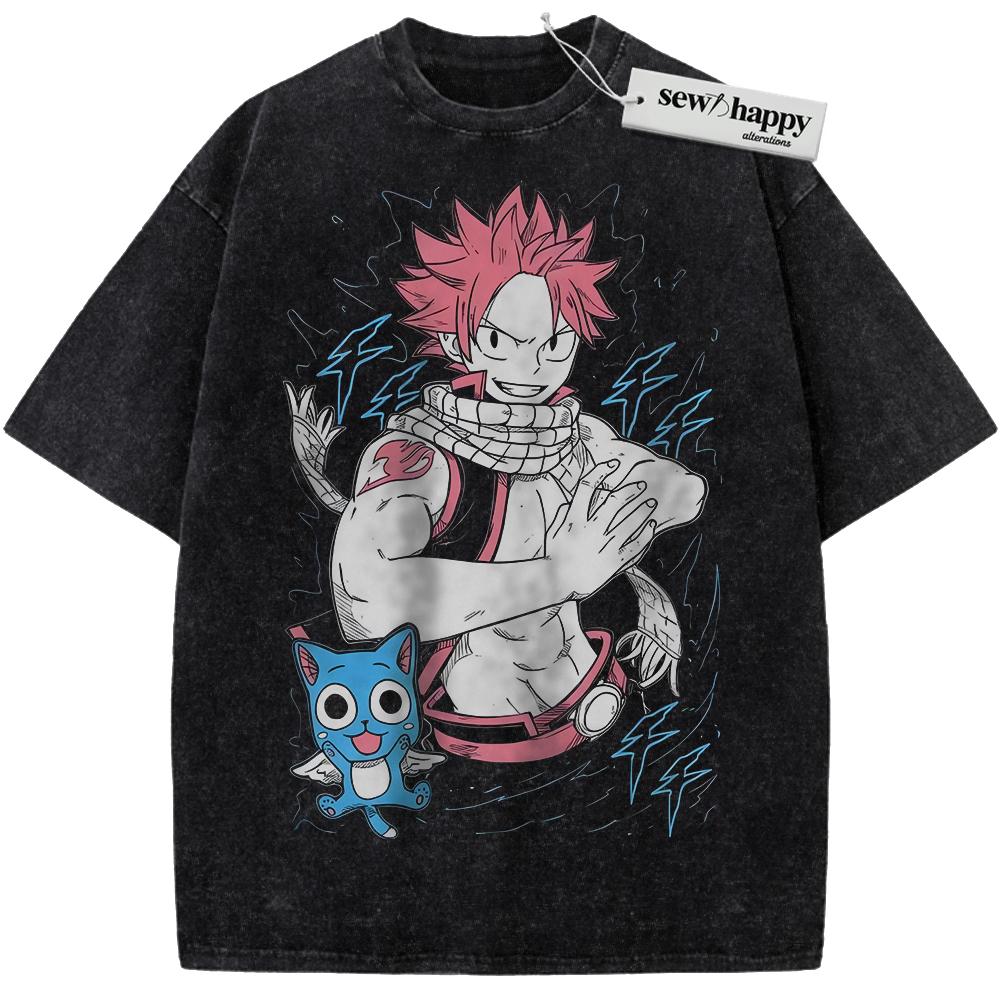Wash Tee Natsu Dragneel Shirt, Happy Shirt, Fairy Tail Shirt, Anime Shirt, Vintage Tee