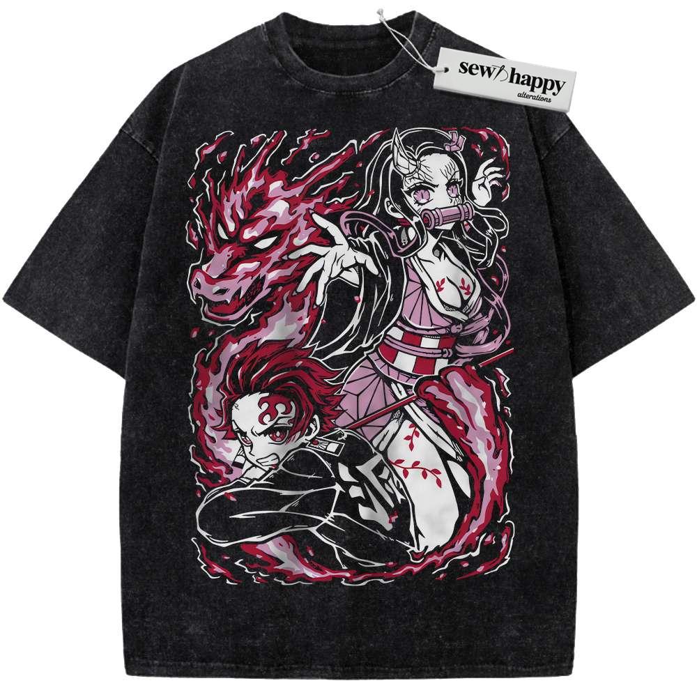 Wash Tee Nezuko and Tanjiro Kamado Shirt, Demon Slayer Shirt, Anime Shirt, Vintage T-Shirt