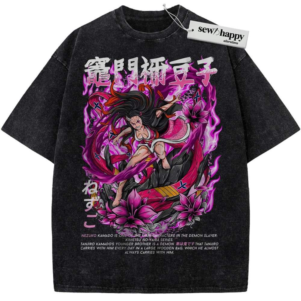 Wash Tee Nezuko Kamado Shirt, Demon Slayer Shirt, Anime Shirt, Vintage T-Shirt