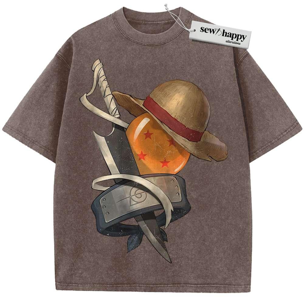Wash Tee One Piece Shirt, Naruto Shirt, Dragon Ball Z Shirt, Bleach Shirt, Anime Shirt, Vintage T-Shirt