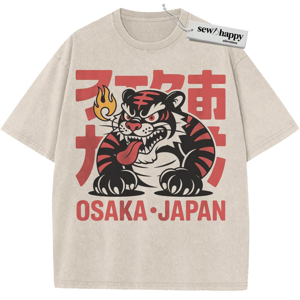 Wash Tee Osaka Japan Tiger Shirt, Japanese Streetwear Shirt, Vintage T-Shirt