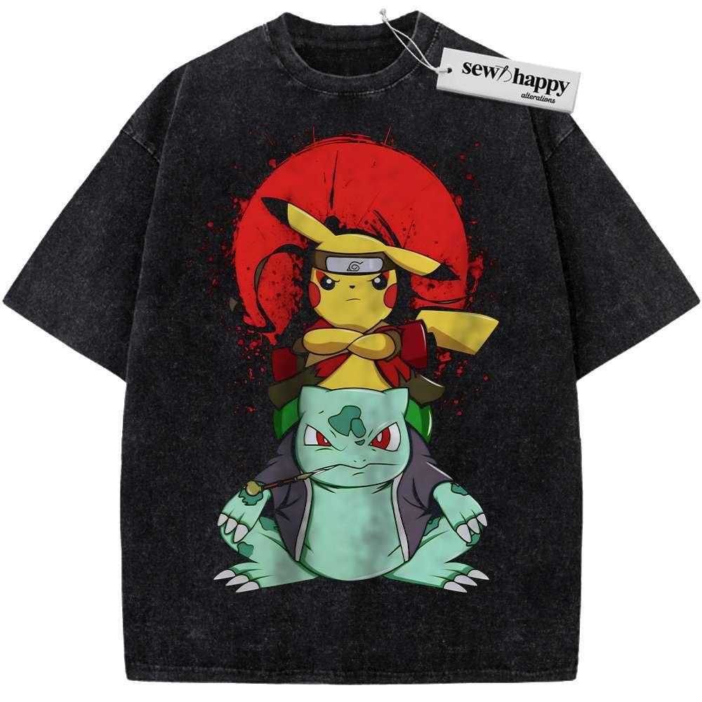 Wash Tee Pikachu Shirt, Bulbasaur Shirt, Pokemon shirt, Anime Shirt, Vintage T-Shirt