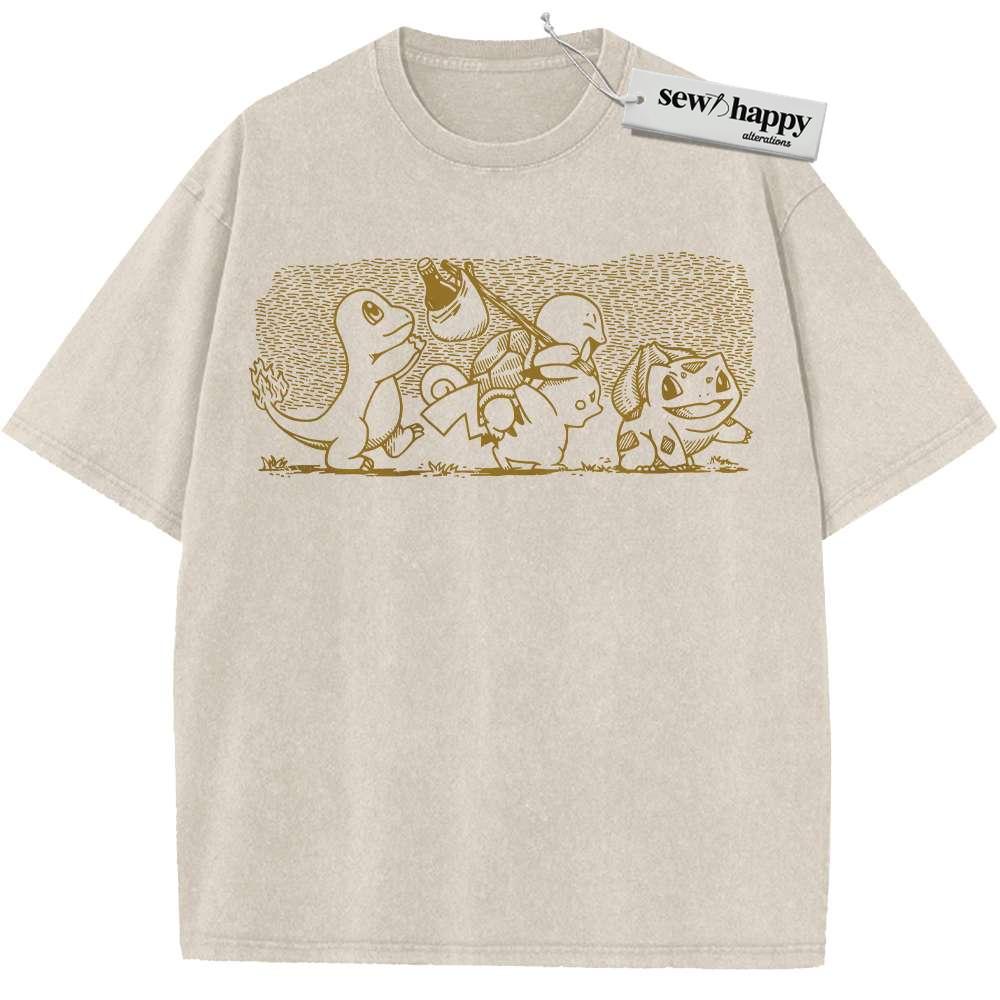 Wash Tee Pikachu Shirt, Bulbasaur Shirt, Squirtle Shirt, Charmander Shirt, Pokemon shirt, Anime Shirt, Vintage T-Shirt
