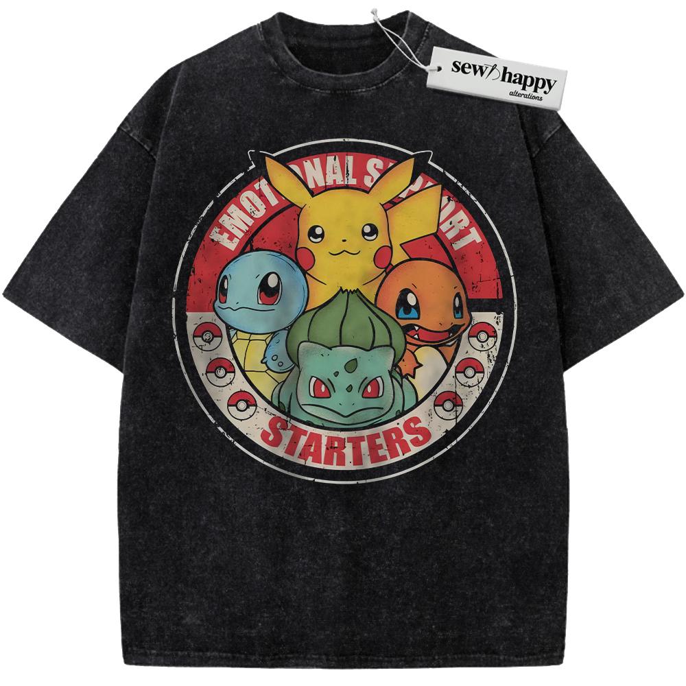 Wash Tee Pikachu Shirt, Bulbasaur Shirt, Squirtle Shirt, Charmander Shirt, Pokemon Shirt, Anime Shirt, Vintage T-Shirt