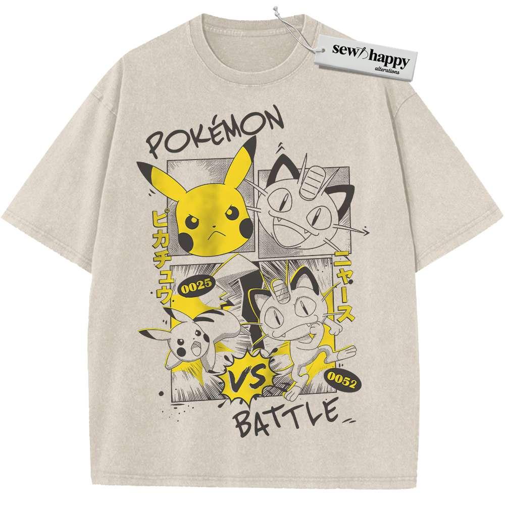 Wash Tee Pikachu Shirt, Meowth Shirt, Pokemon shirt, Anime Shirt, Vintage Tee