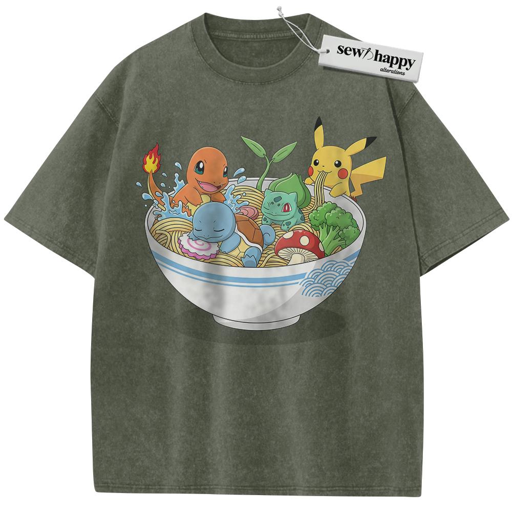 Wash Tee Pikachu, Squirtle, Bulbasaur and Charmander Shirt, Pokemon Shirt, PKM Shirt, Anime Shirt, Vintage T-Shirt
