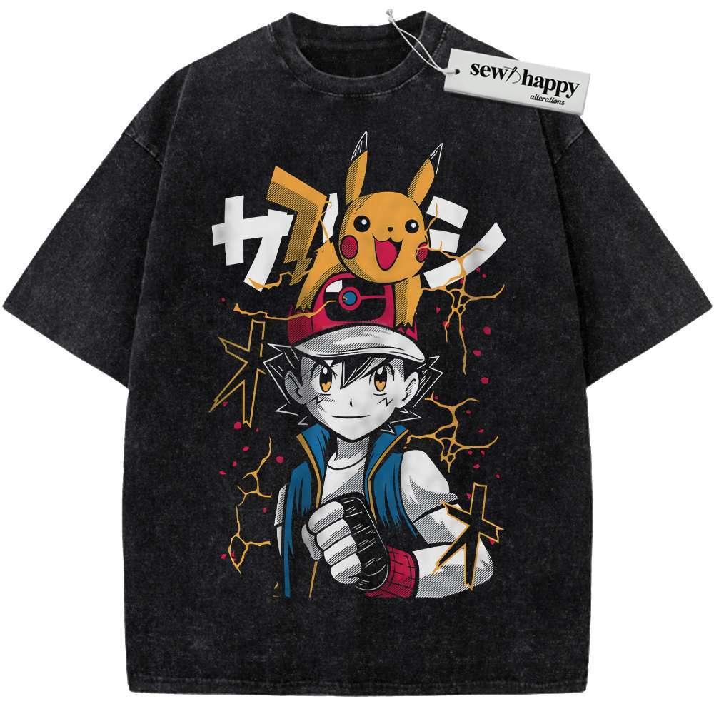 Wash Tee Pikachu vs Ash Ketchum Shirt, Pokemon shirt, Anime Shirt, Vintage T-Shirt