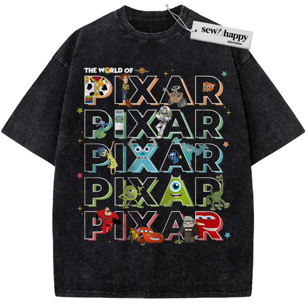 Wash Tee Pixar Characters Shirt, Cartoon Shirt, Vintage T-Shirt