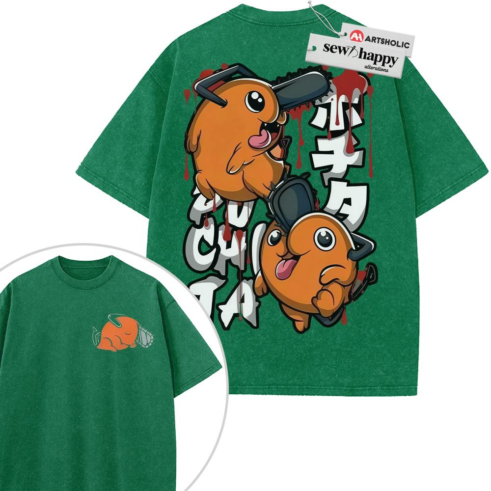 Wash Tee Pochita Shirt, Chainsaw Man Shirt, Anime Shirt, Vintage Tee 2-Sided Wash Tee Pochita Shirt, Chainsaw Man Shirt, Anime Shirt, Vintage Tee 2-Sided - Image 1