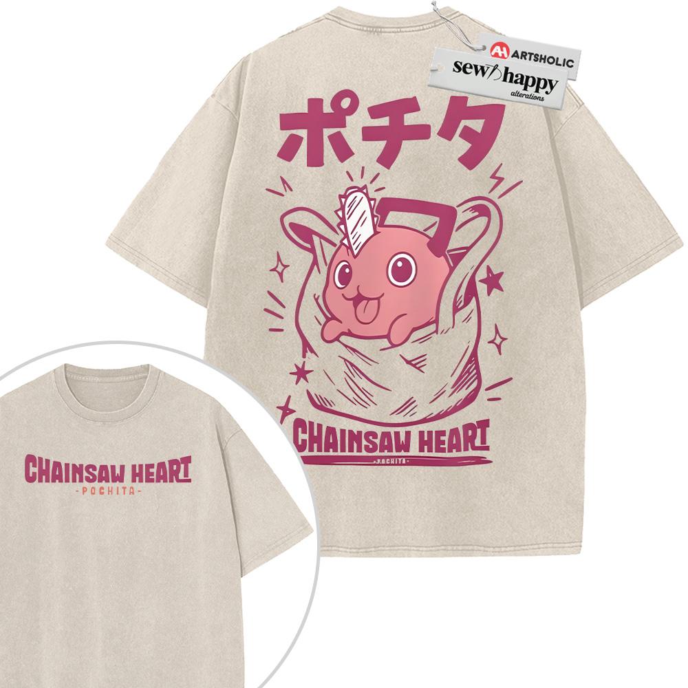 Wash Tee Pochita Shirt, Chainsaw Man Shirt, Anime Shirt, Vintage Tee 2-Sided