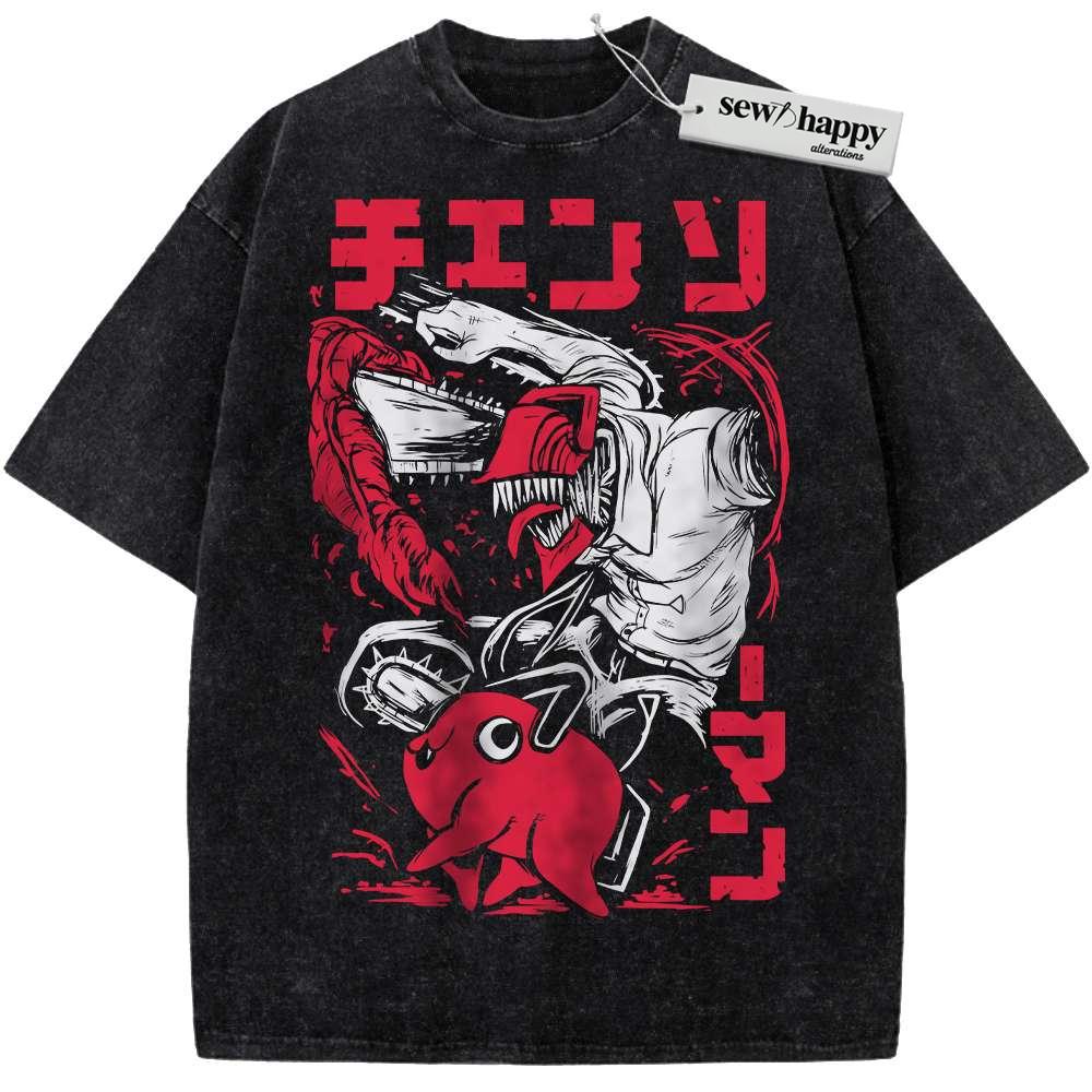 Wash Tee Pochita vs Denji Shirt, Chainsaw Man Shirt, Anime Shirt, Vintage Tee