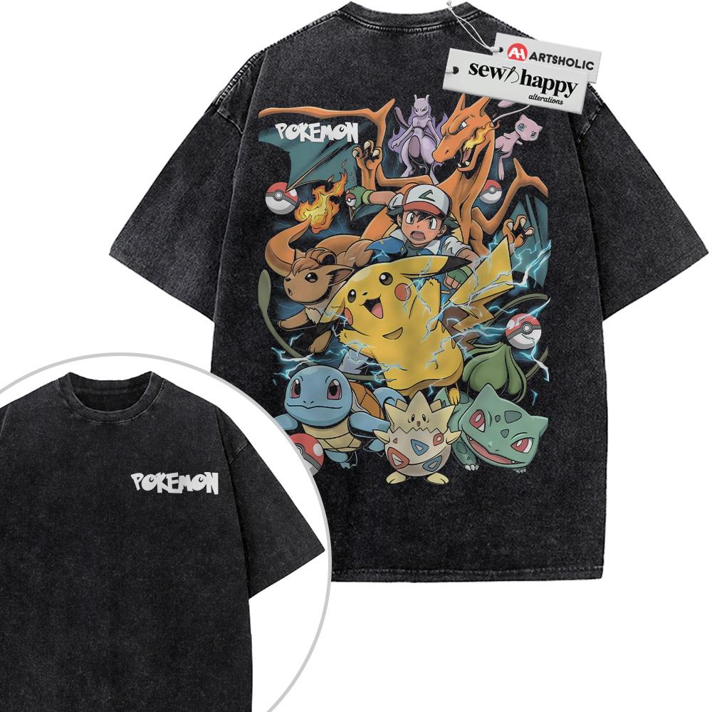 Wash Tee Pokemon Shirt, Anime Shirt, Vintage T-Shirt 2-Sided